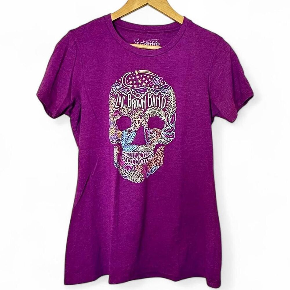 Zac Brown Band purple graphic tee with skull design, size L